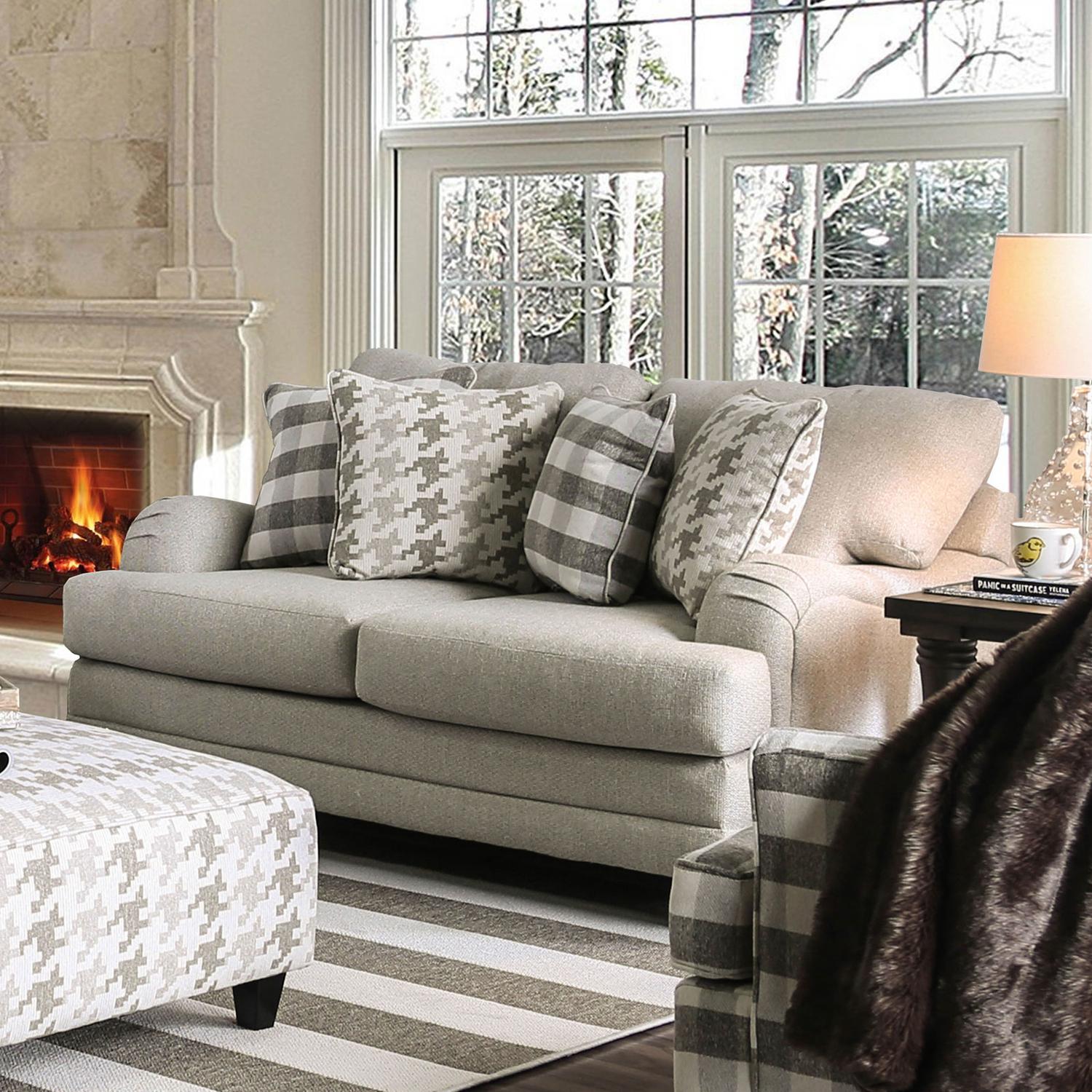 Christine Transitional Light Gray Linen-like Fabric Living Room Set 3pcs V876