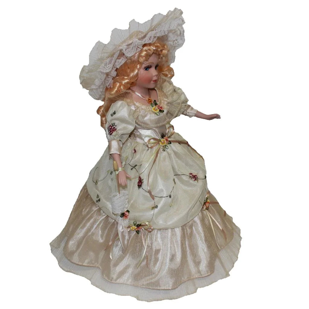 Porcelain Doll with Curly Hair and Umbrella Collectible Toy X893