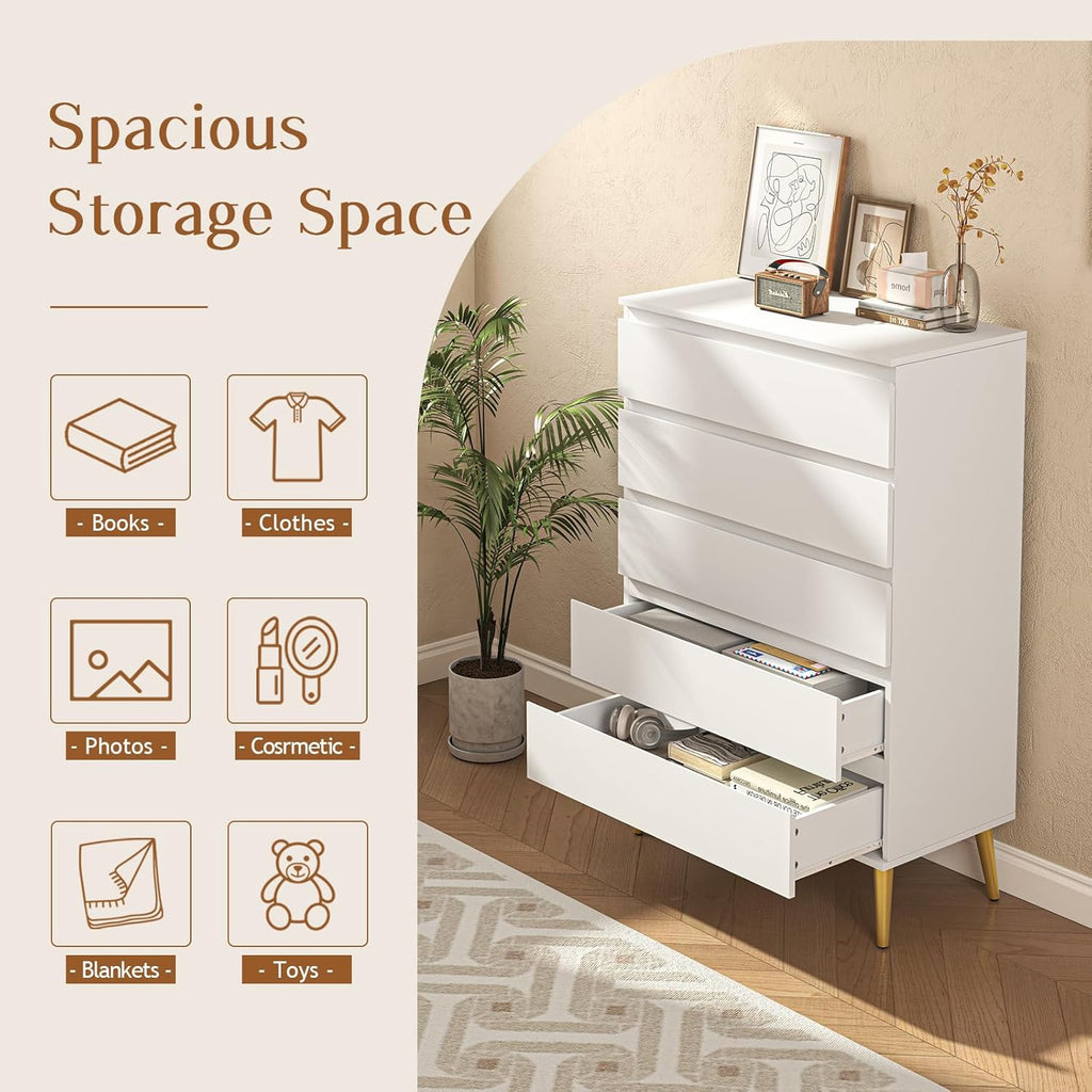 5 Drawers Dresser for Bedroom with Metal Rails L629