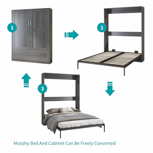 BALUS Murphy Bed Cabinet, Folding Wall Bed, White Y127736