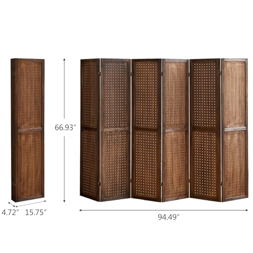4 Panel Room Divider with Shelves, Solid Wood Folding Privacy Screen X302907