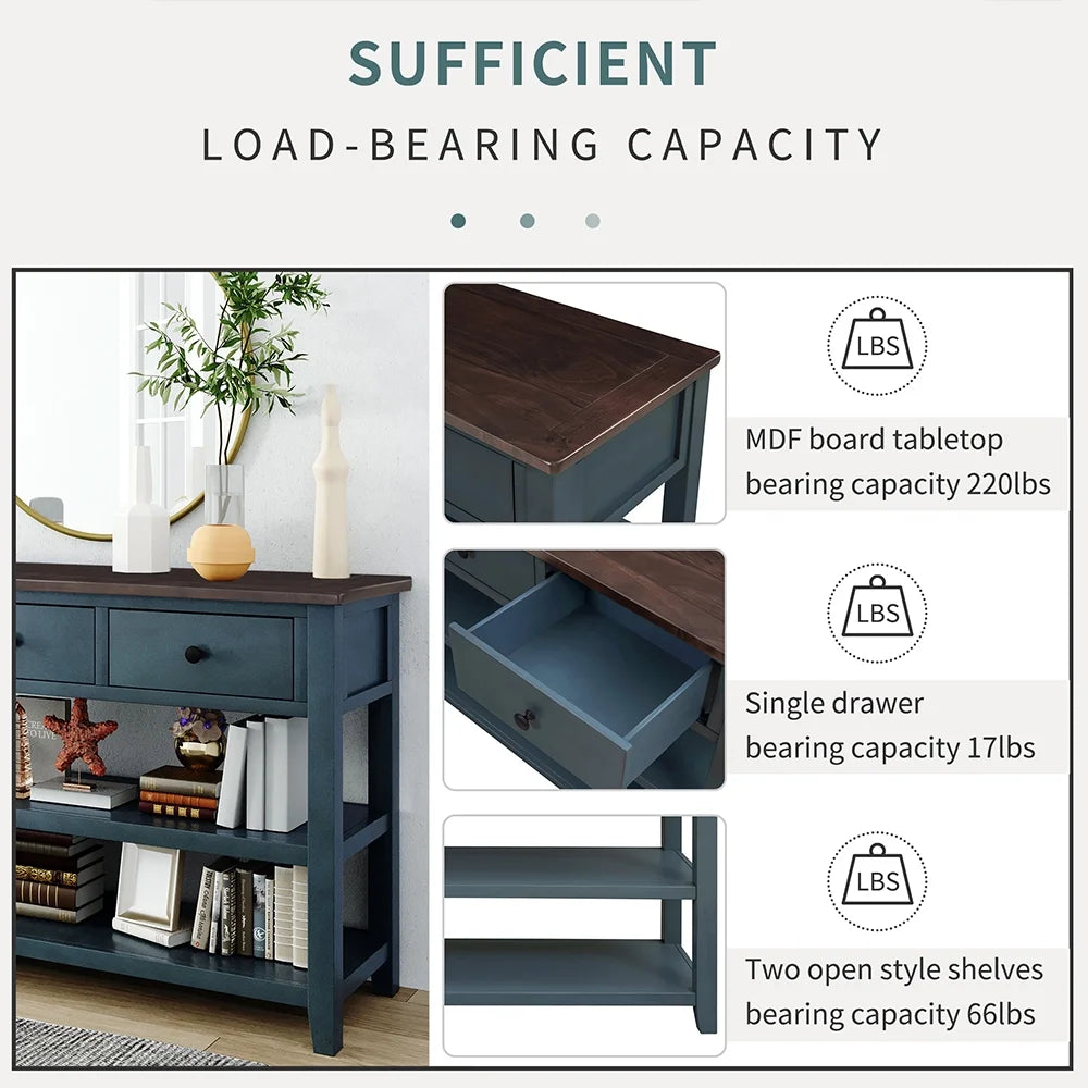 KAMIDA Storage Console Table with 3 Drawers and 2 Shelves, Navy Y382