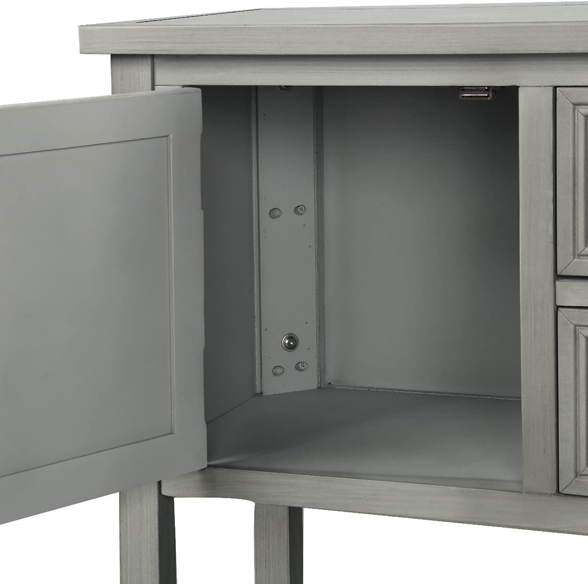 Farmhouse Vintage Console Table with 4 Drawers and Bottom Shelf, Solid Wood, Antique Gray F702450