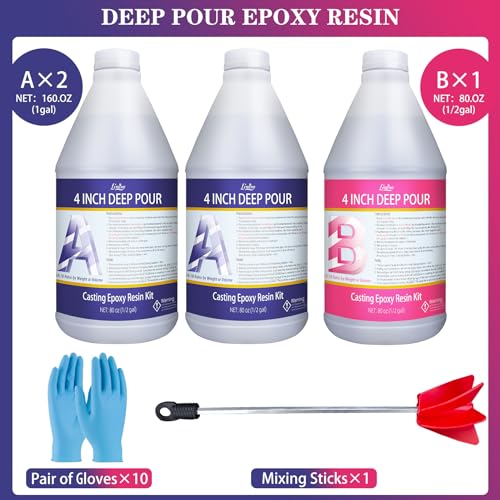 Deep Pour Epoxy Resin Kit for 2-4" Pour Depths, Crystal Clear Casting Resin X859