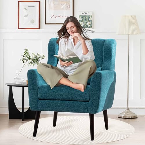 Modern Accent Chair Set of 2, Upholstered Chenille Fabric Armchair, Dark Blue Q75484