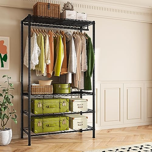 Raybee Clothing Racks with 4 Drawers, Heavy Duty Metal Clothes Rack, Black J8648