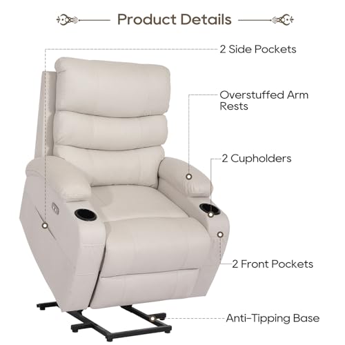 Power Lift Recliner Chair with Massage and Heat for Elderly, Cream Z304