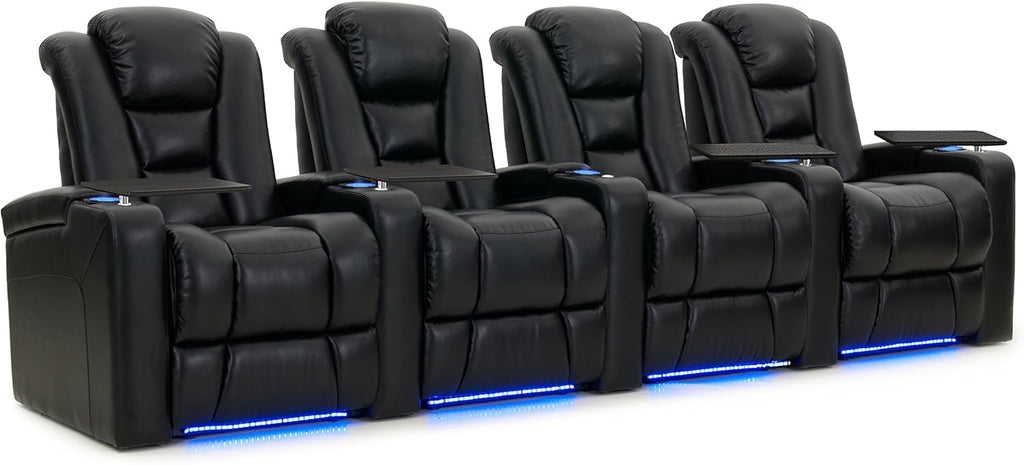 Octane Seating Mega XL950 Home Theater Seats - Black Bonded Leather - Row of 4 X483