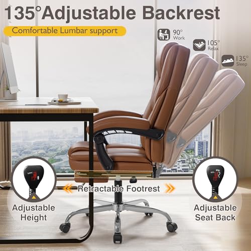 Ergonomic High Back Office Chair with Footrest, Reclining Leather, Heavy Duty X223127