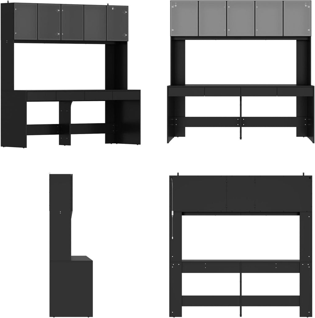 MOUMON Large Office Desk with Glass Doors & Lights, 4 Drawers, 78.3 inch X848