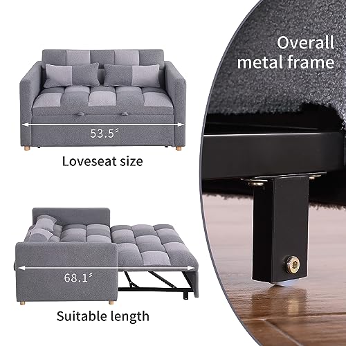 Loveseat Sleeper Sofa with Adjustable Backrest, Teddy Fabric Couch Bed (Brown) C96832