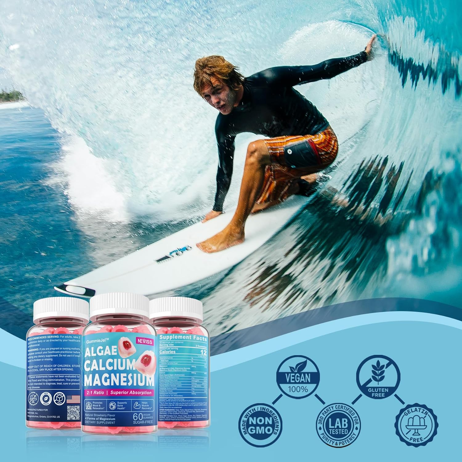Calcium Supplement Gummy with Algae Calcium, Magnesium, Zinc, D3 & B12 W7916