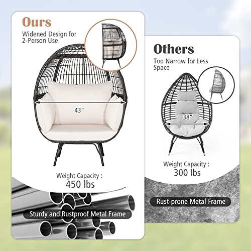 Oversized Egg Chair with Metal Stand and 4 Cushions, PE Rattan, Light Brown P508128