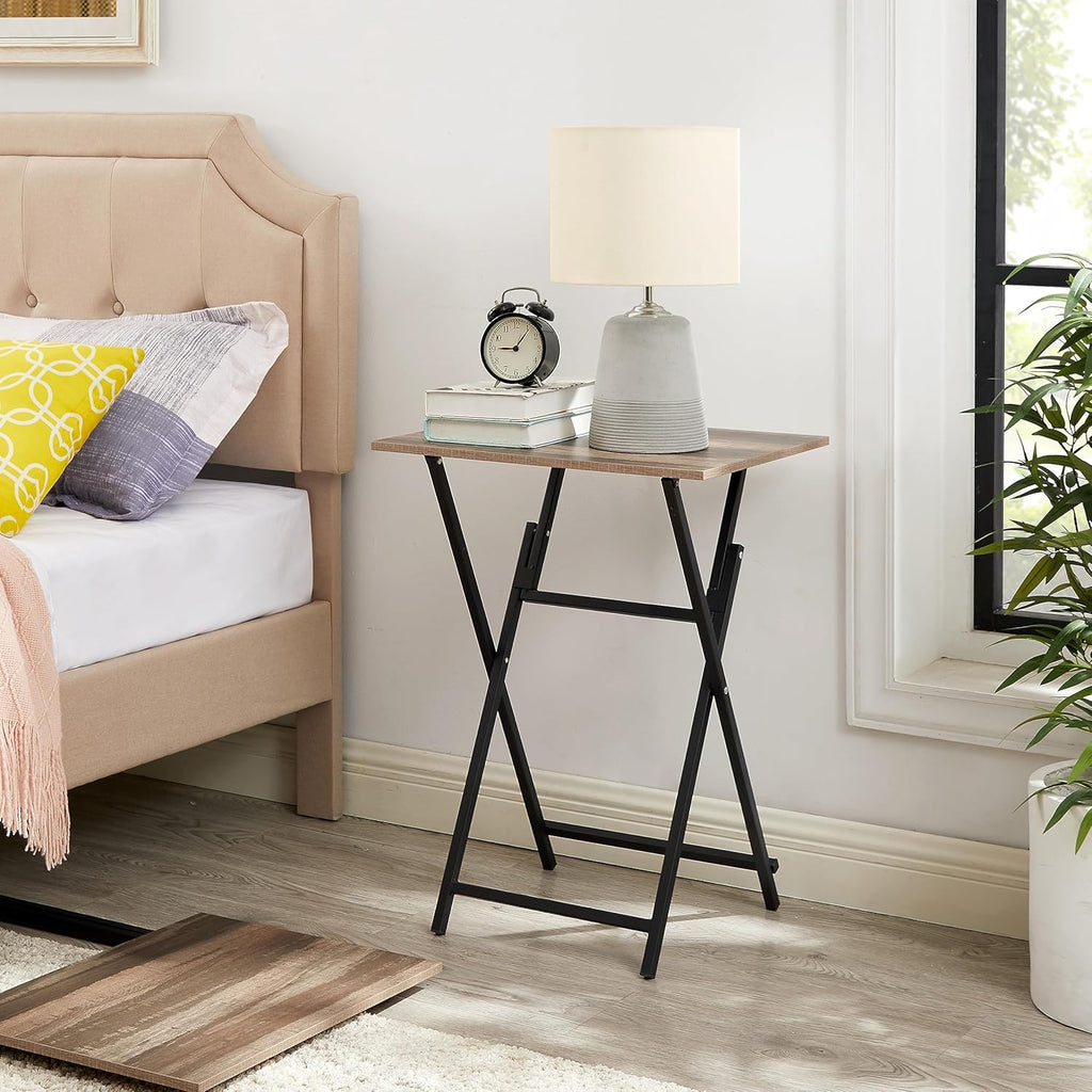 Rustic Brown & Black TV Tray Table 2-Piece Foldable Portable W22028