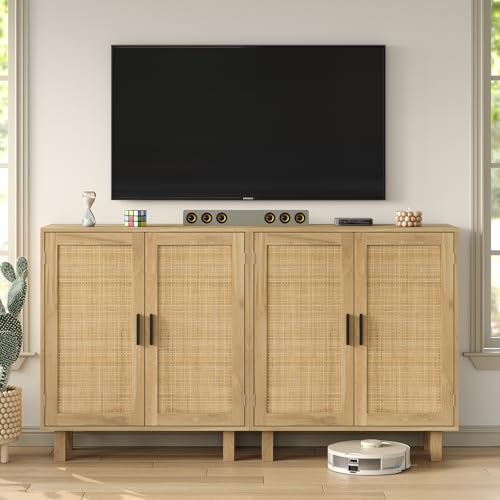 Rattan Buffet Cabinet with Drawer, Boho Credenza for Dining Room G877