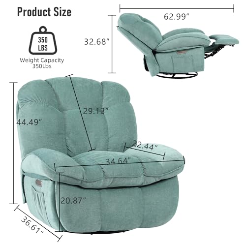 EDWELL Power Recliner Chair with Heat and Massage, Swivel Rocking for Adults R3653