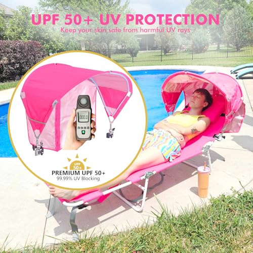 Backpack Beach Tanning Chair with Face Hole Sun Canopy, Folding Lounge Chair Reclining 6 Position, UPF 50+, 2 Pack W158