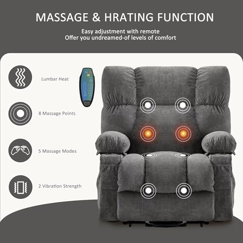 Power Lift Recliner Chair for Elderly with Heat and Massage, Gray E121