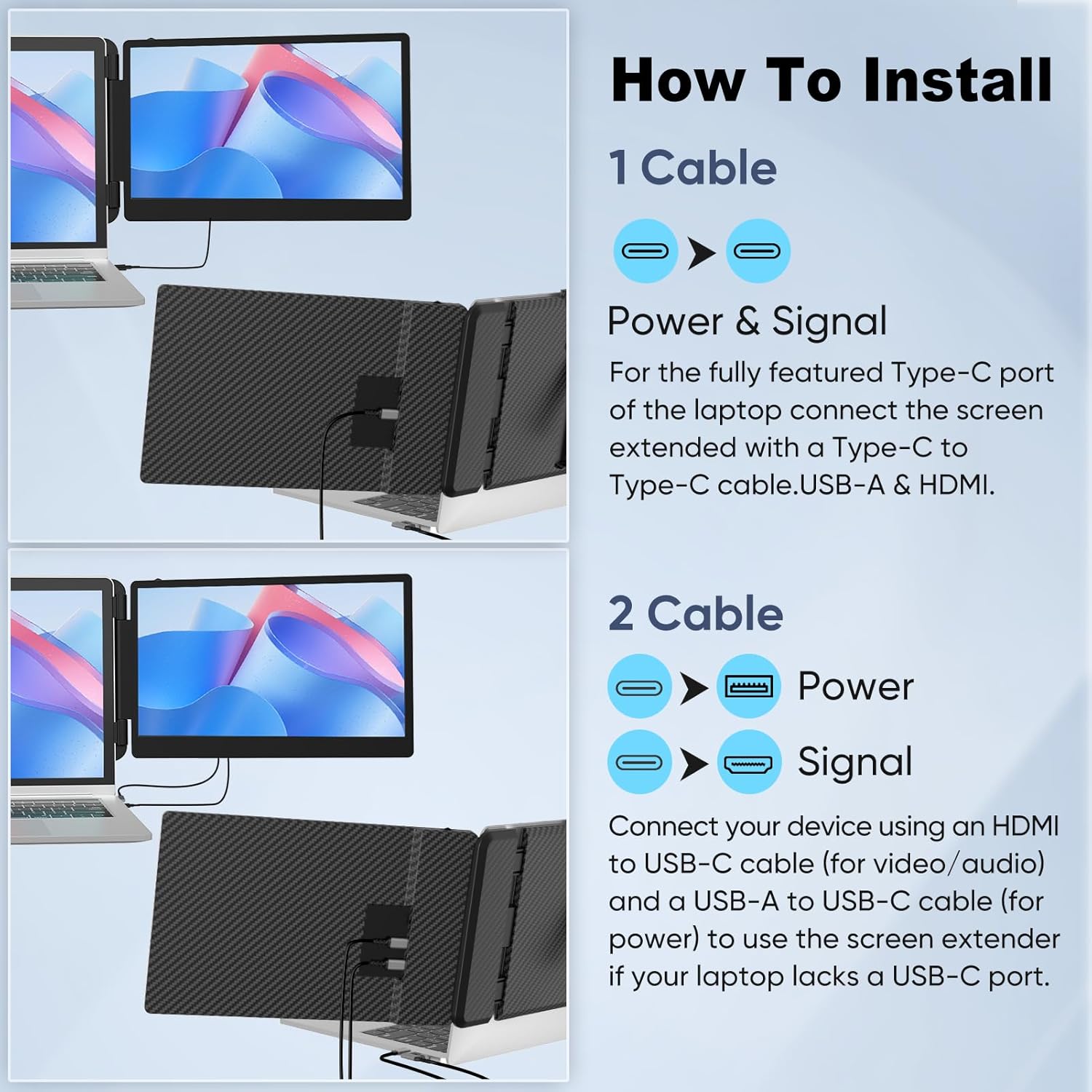 Portable Monitor 12" FHD IPS Laptop Screen Extender for Travel J234