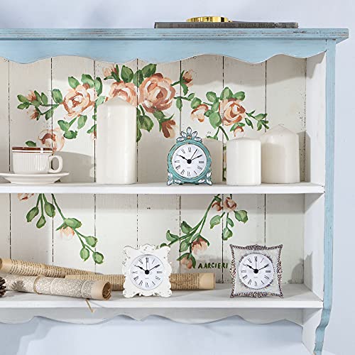 NIKKY HOME Small Table Clock with Faux Pearls, White A9876