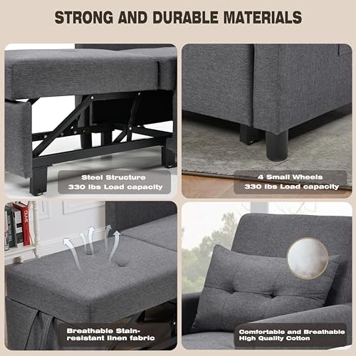 Sofa Bed Sleeper Couch with Pullout Bed, Convertible Chair Bed, Deep Blue C8464