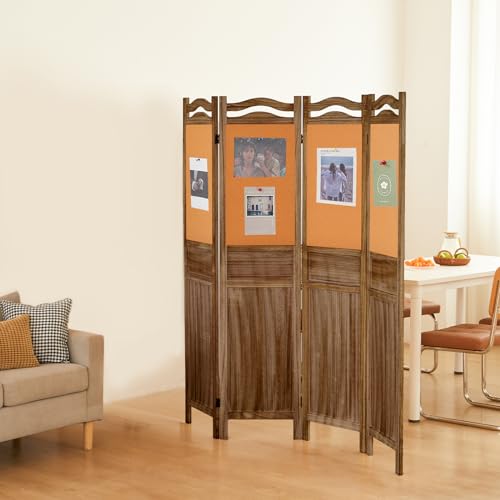 6 Panel Room Divider, 5.6FT Wood Folding Privacy Screen, Light Brown I286444