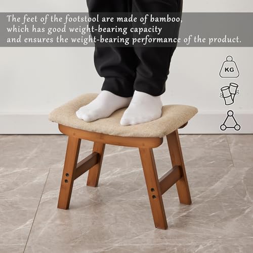 Bamboo Foot Stool Under Desk with Black Legs, Beige Surface Q1724