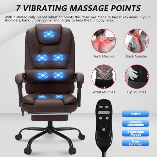 Executive Office Chair with Massage Reclining Footrest High Back Ergonomic Black E4676