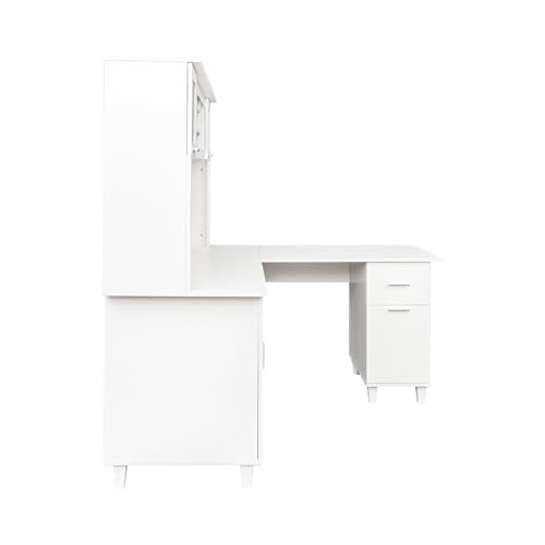 Modern Desk with Storage 2-Tier Shelves, Drawer and Cabinet, White R50834