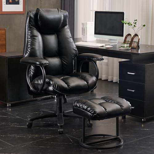 Office Chair Big and Tall, High Back Home Office Chair 400 lbs, Executive Chair, Desk Chair, Ergonomic Office Chair with Padded Armrest, Swivel Computer Chair PU Leather (Dark Brown)
