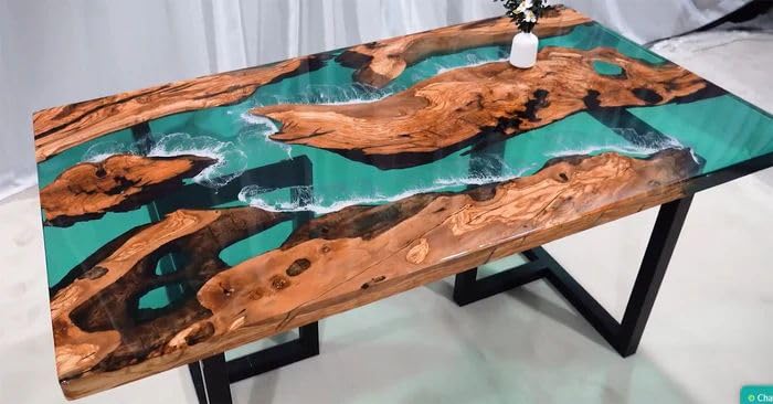 CT Copper Tailor Custom Epoxy Live Edge Dining Table for 8 People, Walnut T632