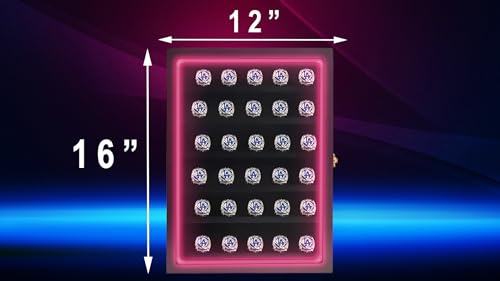 Championship Ring Display Case RGB LED - 30 Ring Glass Shadow Box with Lock - Black L167598