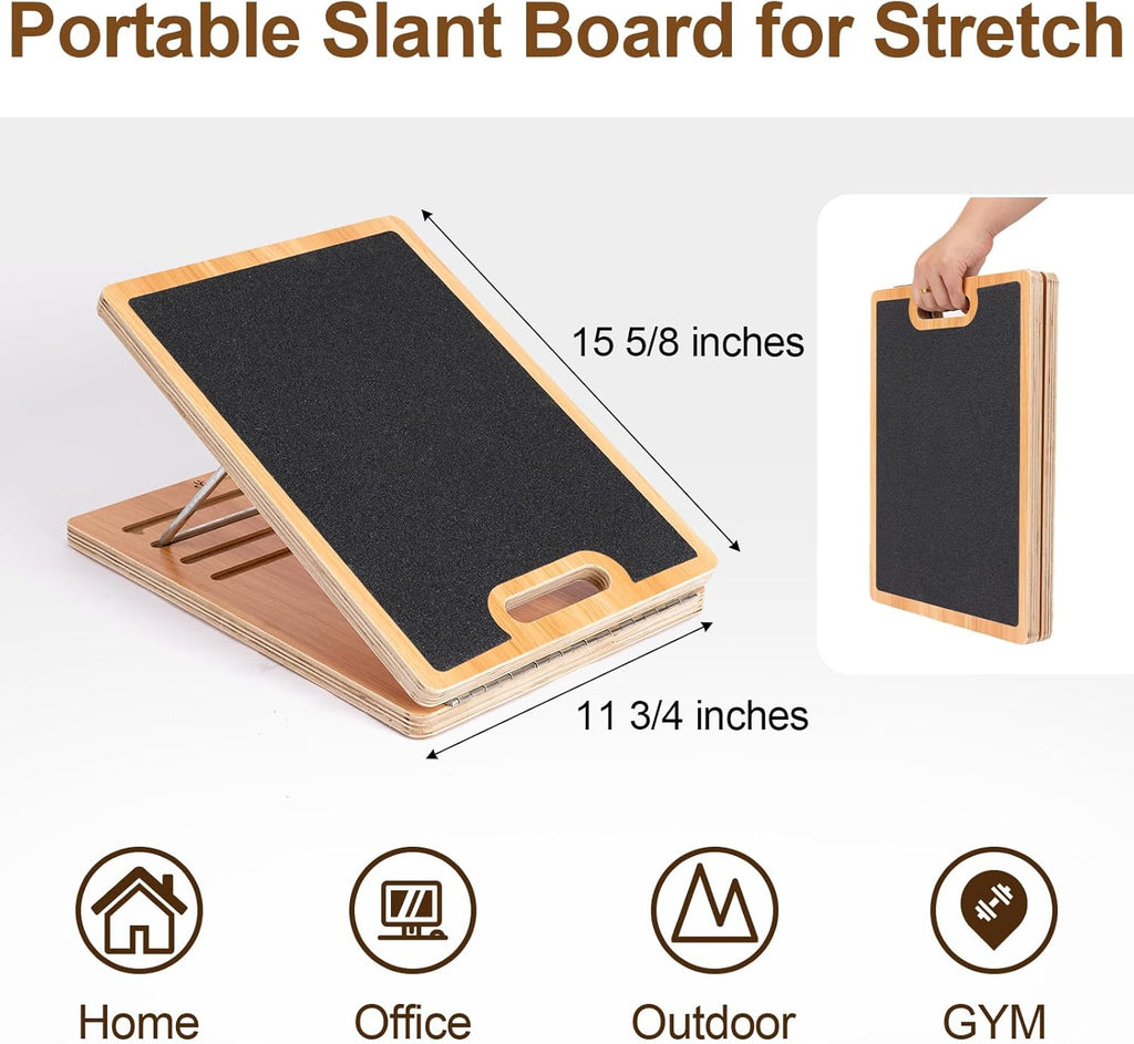 StrongTek Portable Wooden Slant Board for Calf Stretching, Adjustable, Non-Slip, 350 LBS Capacity Q69391