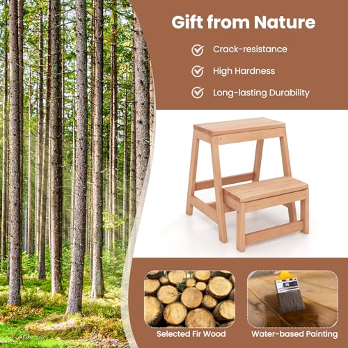 Giantex Folding Step Stool, Wooden 2-Step for Kids & Adults, 550Lbs Capacity B88688