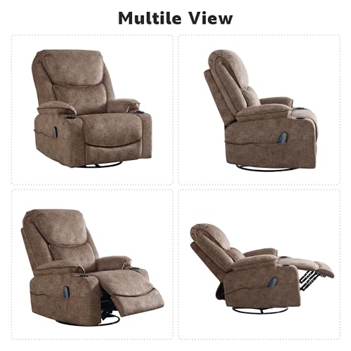 Swivel Rocker Recliner Chair, Power Reclining Leather, Cup Holders and USB Port, Dark Brown X35409