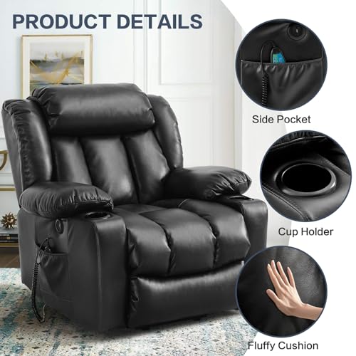 Power Lift Recliner Chair for Elderly with Massage and Heat, Leather (Ochre) N254271