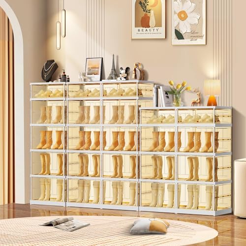 6-Tier Foldable Shoe Rack for Closet Entryway, Stackable Clear Storage Boxes D83091