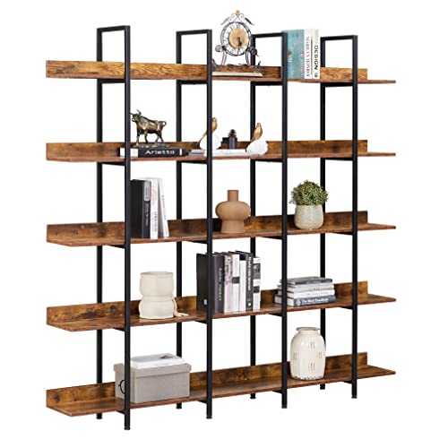 5-Shelf Bookcase, Modern Industrial Open Bookshelf, Black Y638