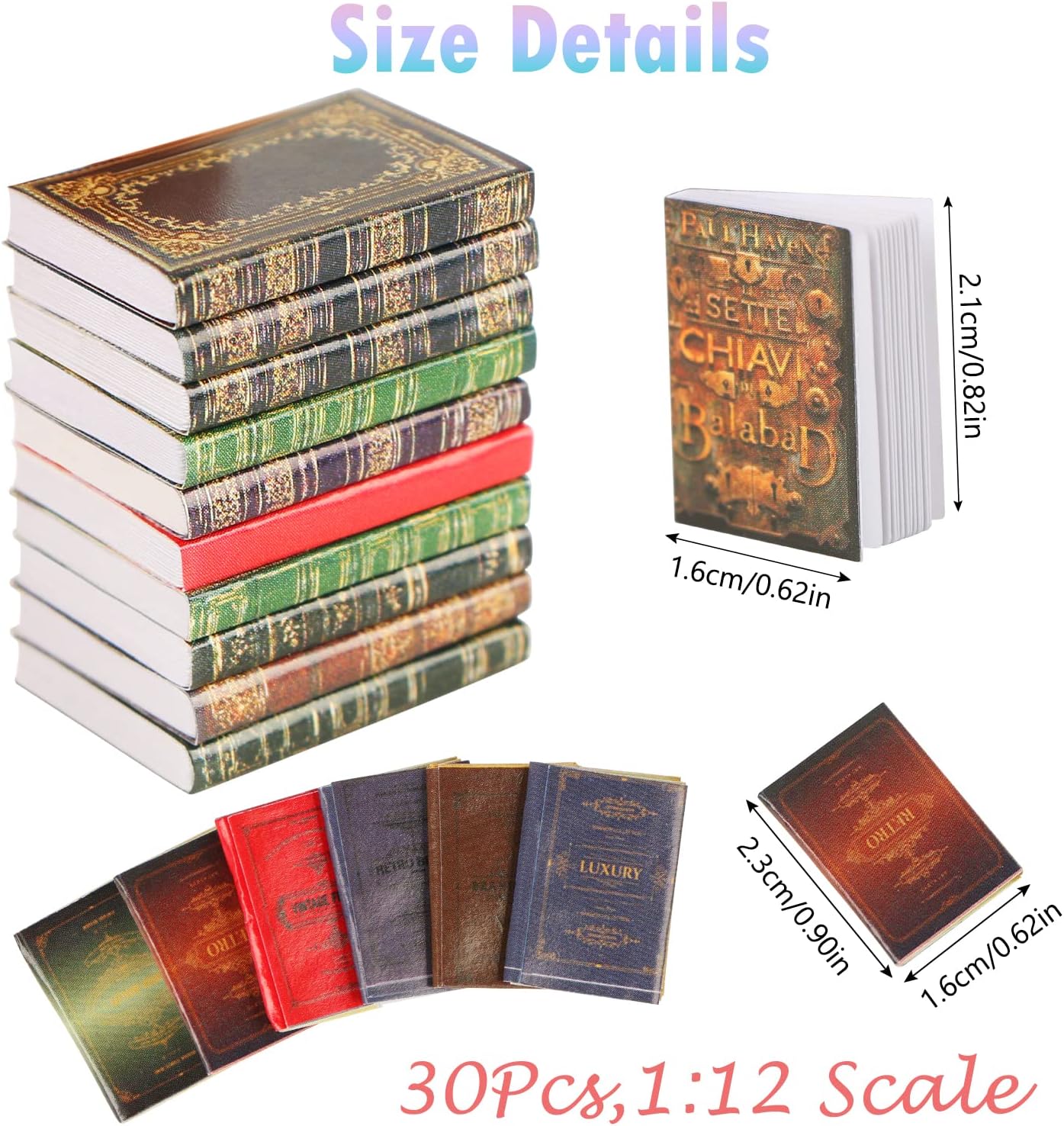 30 Pieces Miniature Dollhouse Books 1:12 Scale Accessories S151230