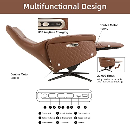 Power Recliner Chair with 2 Motors, Powered Headrest and Footrest, Grey T161