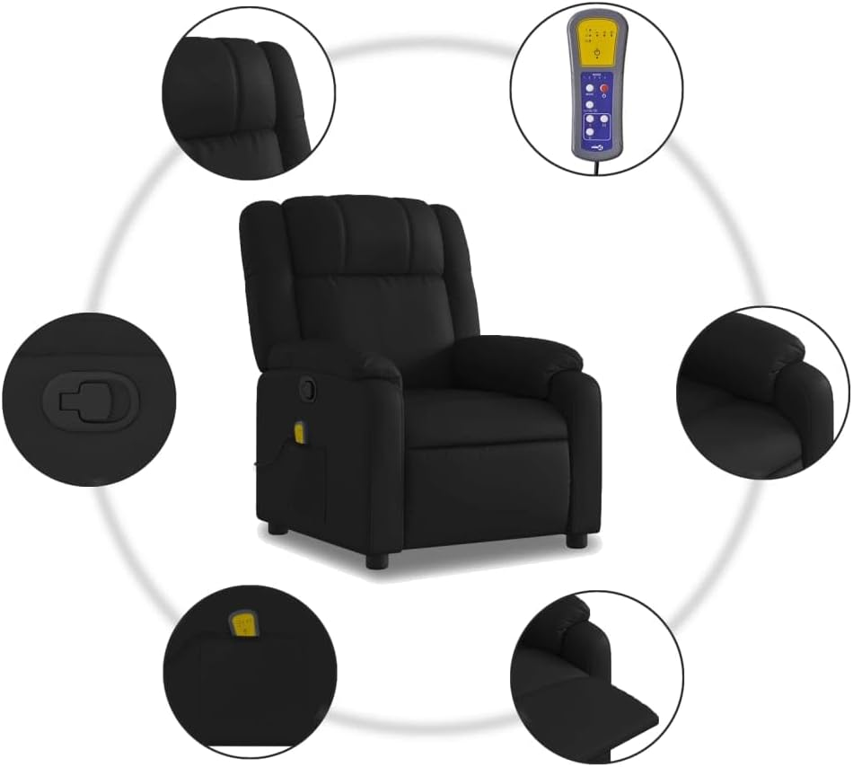 vidaXL Black Faux Leather Massage Recliner Chair U596125