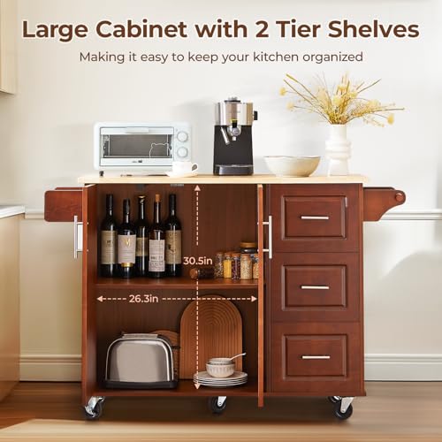 54" Kitchen Island Cart with Drop Leaf, Storage and Wood Tabletop X357