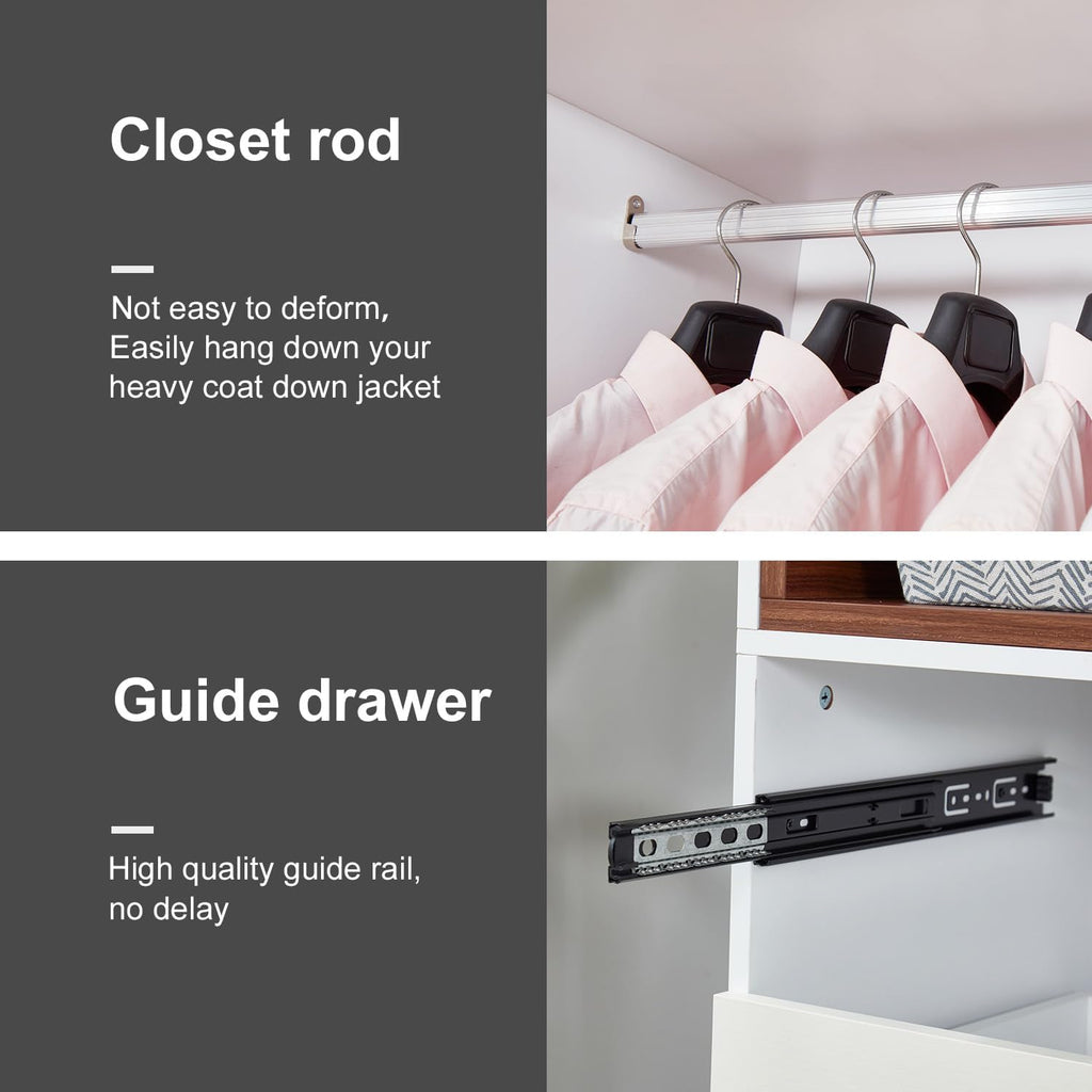 Wooden White 3-Door Armoire Wardrobe with Hanging Rod S96946