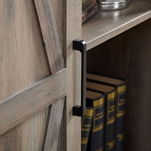 Rustic Farmhouse Tall Storage Cabinet Bookcase with Sliding Barn Door Y683325