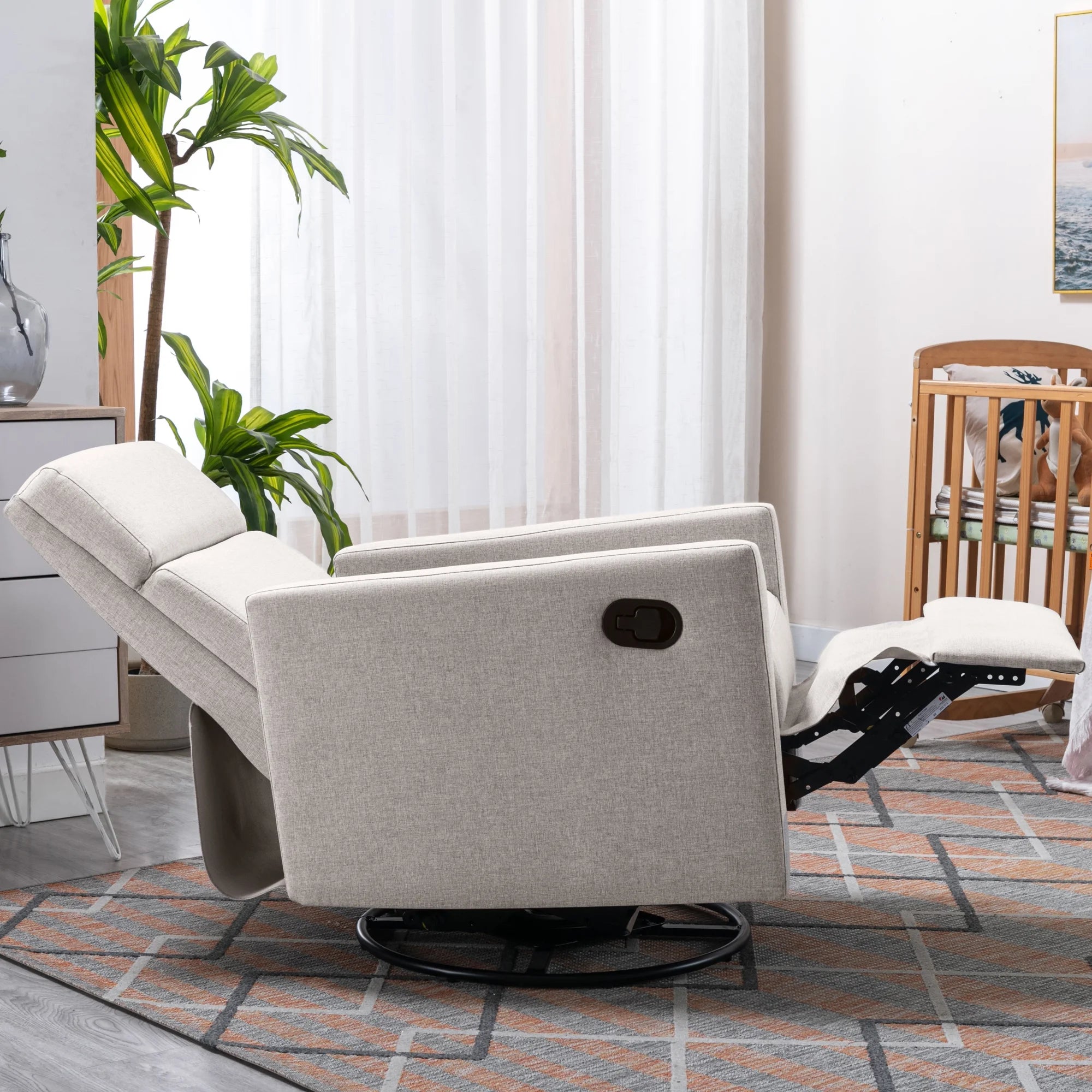 Paproos Swivel Rocker Recliner, Upholstered Fabric Chair for Nursery, Tan S83295