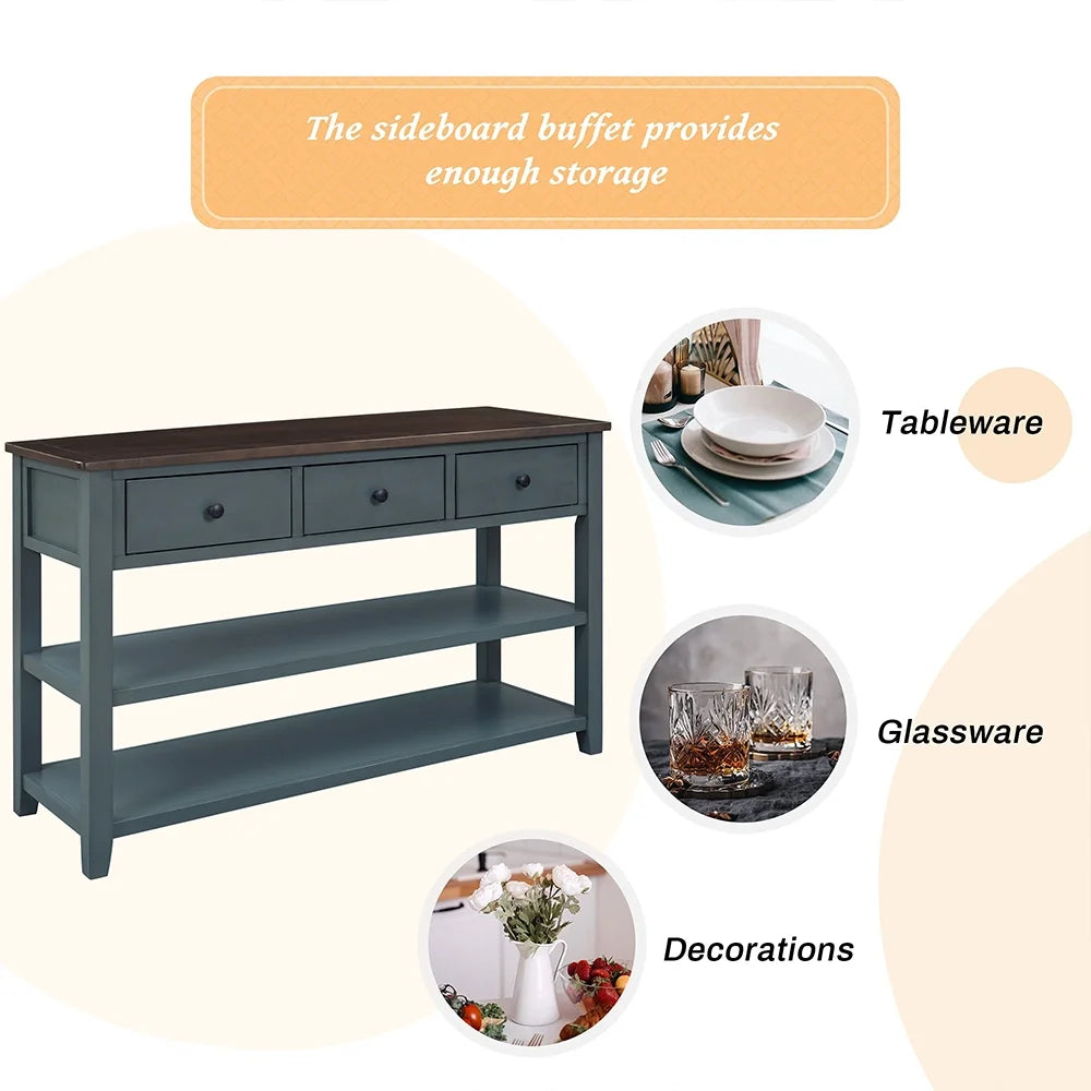 KAMIDA Storage Console Table with 3 Drawers and 2 Shelves, Navy Y382