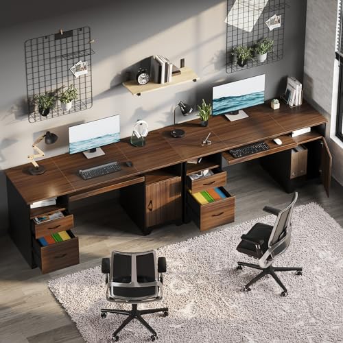 Bestier 59" Executive Desk with 2 Drawers and Storage Cabinet, Cherry J4872