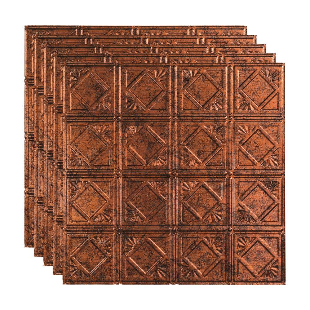 Fasade Traditional Style/Pattern 4 Decorative Vinyl 2ft x 2ft Lay in Ceiling Tile in Moonstone Copper (5 Pack)