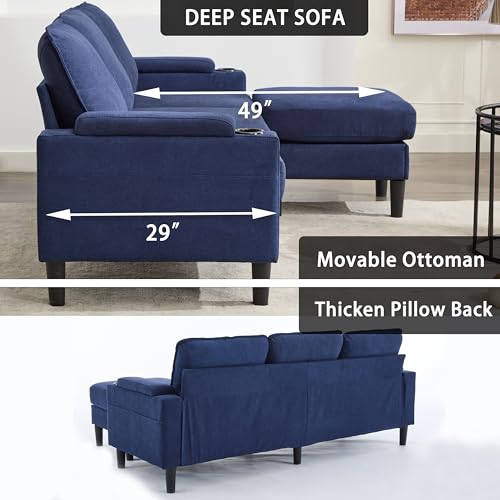 OUYESSIR L Shape Sectional Sofa Couch, 78" Linen 3 Seat with Storage Ottoman, Beige Z626700
