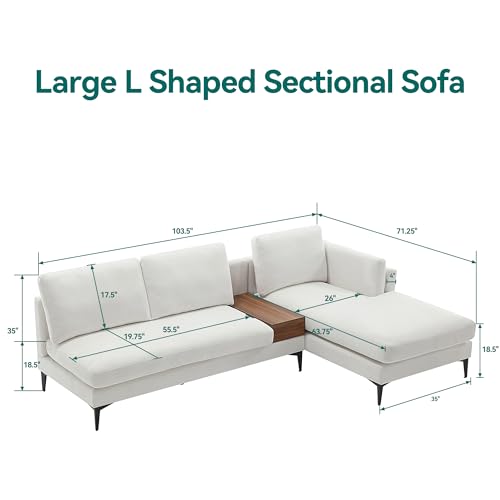 Modern Fort Modular Sofa with Reversible Chaise, Linen Fabric, Beige R892
